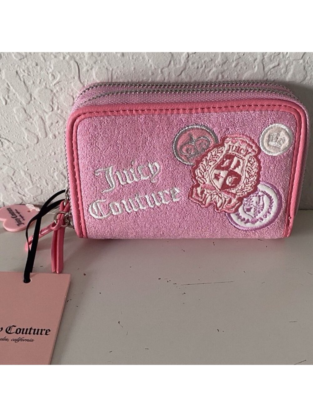 Juicy Couture‎ Girl Rule Zip Around Cherry Blossom Terry Cloth Wallet Pink NEW